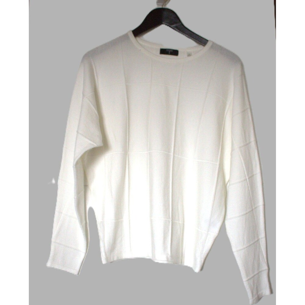 TAHARI Womens Size S/P Long Sleeve Windowpane Lightweight Grid Sweater White - Picture 5 of 10